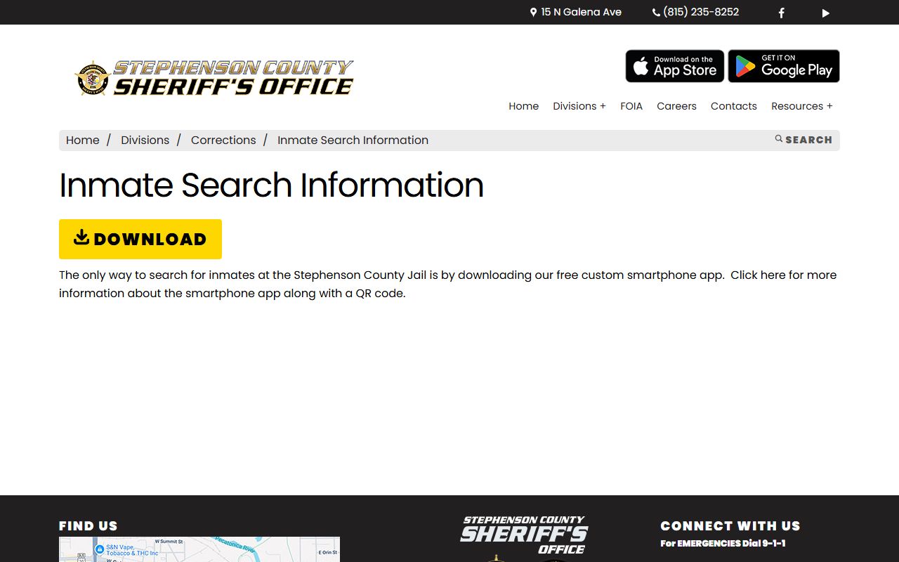 Stephenson County inmate population app-only inmate search information