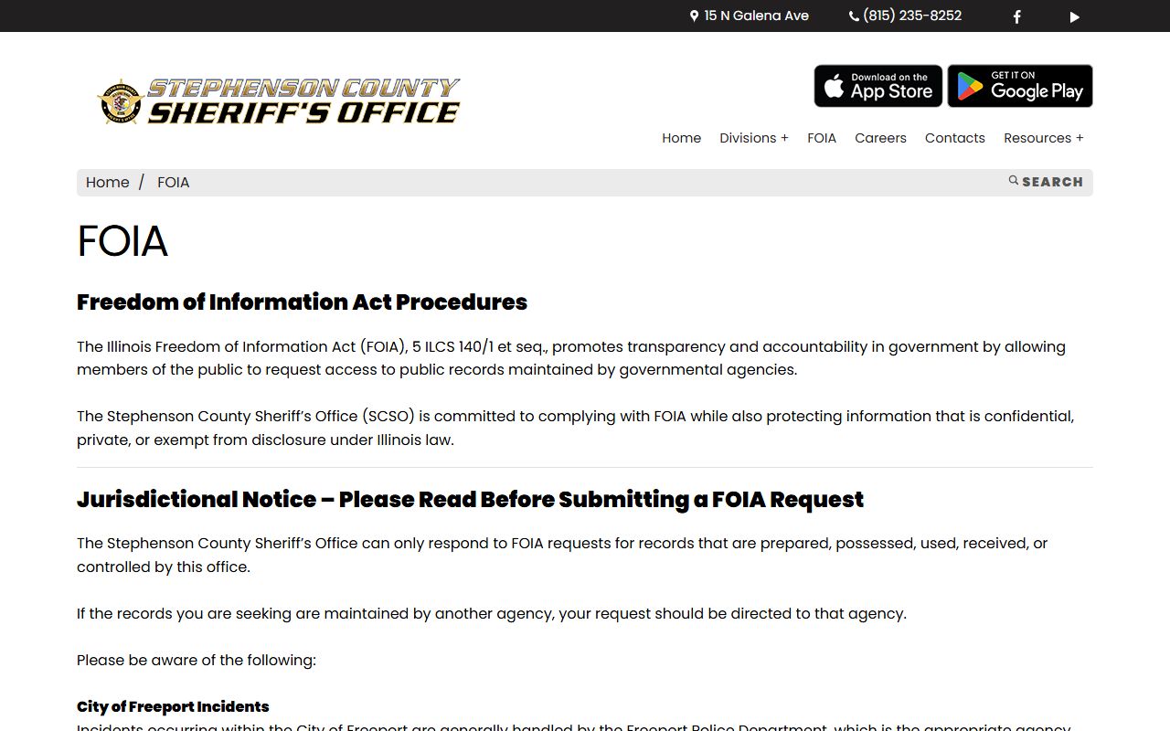 Stephenson County inmate records FOIA request page